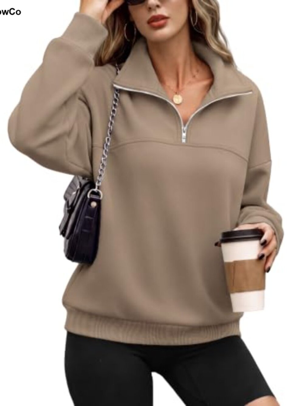 Half Zip Fleece Sweatshirt Women Oversized Cropped Pullover